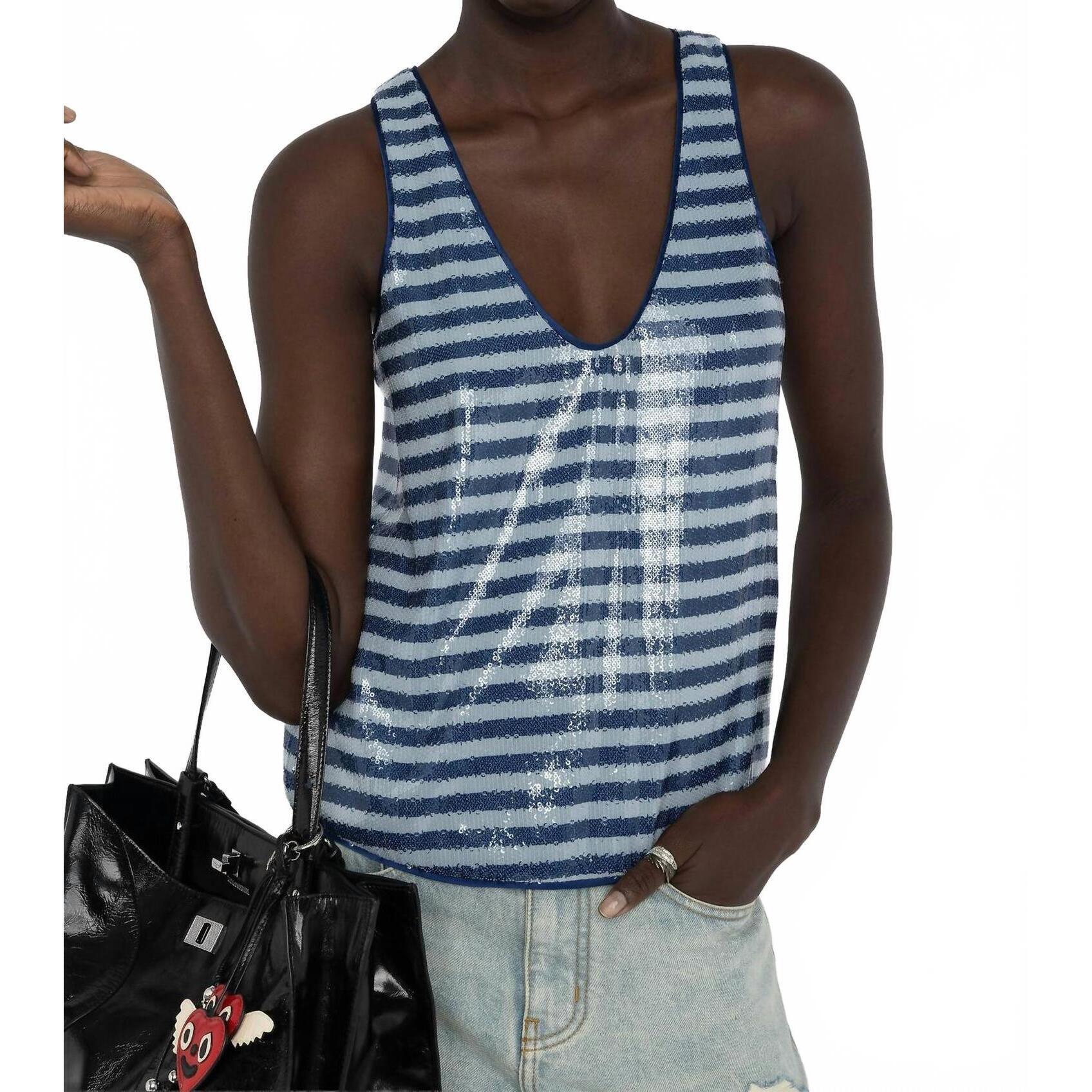 New Zadig & Voltaire Tarys Striped Tank Top In Sky